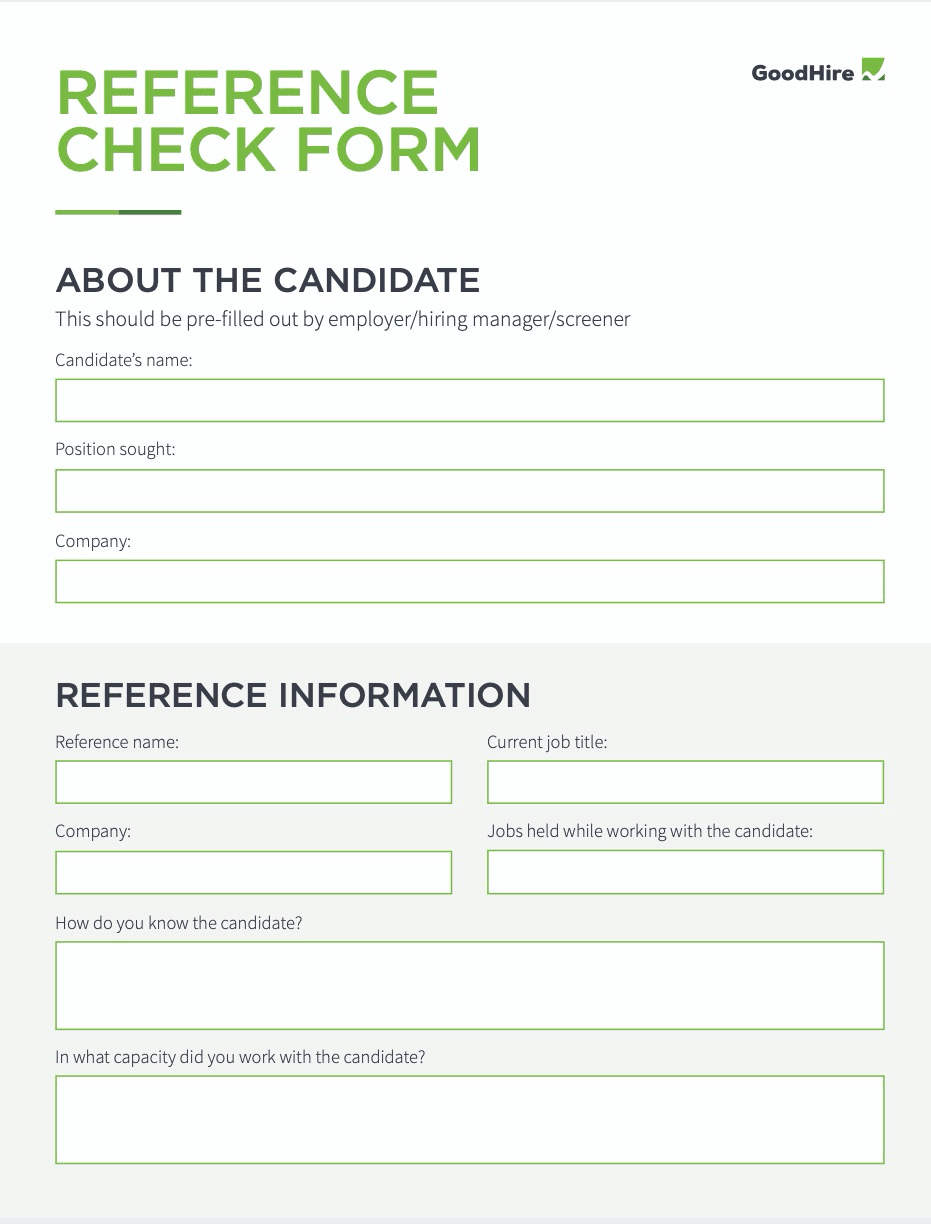 Reference Check Forms Free Template GoodHire